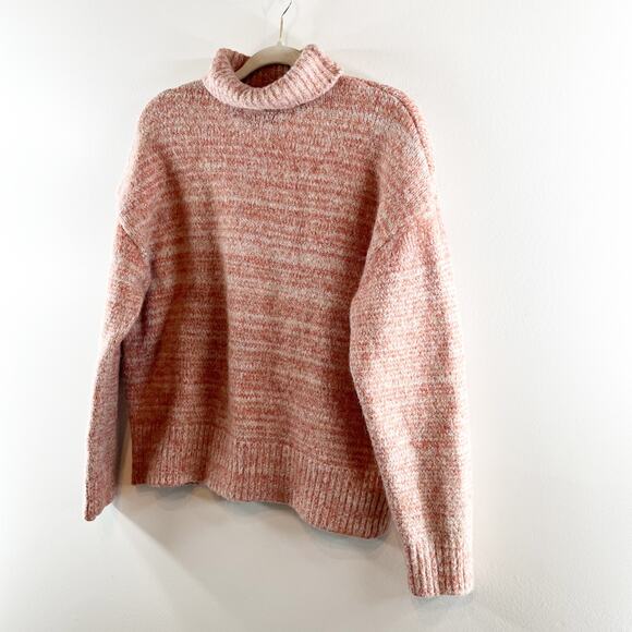 Zara Relaxed Fit Dropped Shoulder Turtleneck Knit Pullover Sweater Beige Red M/L - Picture 8 of 11